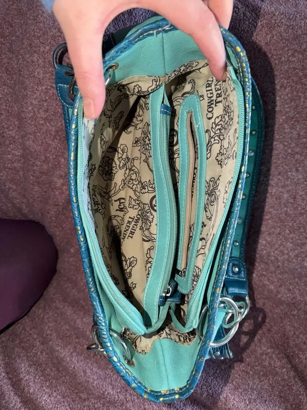 Cowgirl Trendy Western Turquoise Studded Concho Shoulder Bag